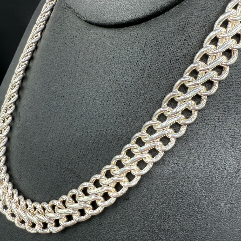 Heavy Solid Sterling Silver Double Curb Chain Nec… - image 5
